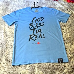 mens sz m hasta muerte (hustle daily) God bless the real tshirt